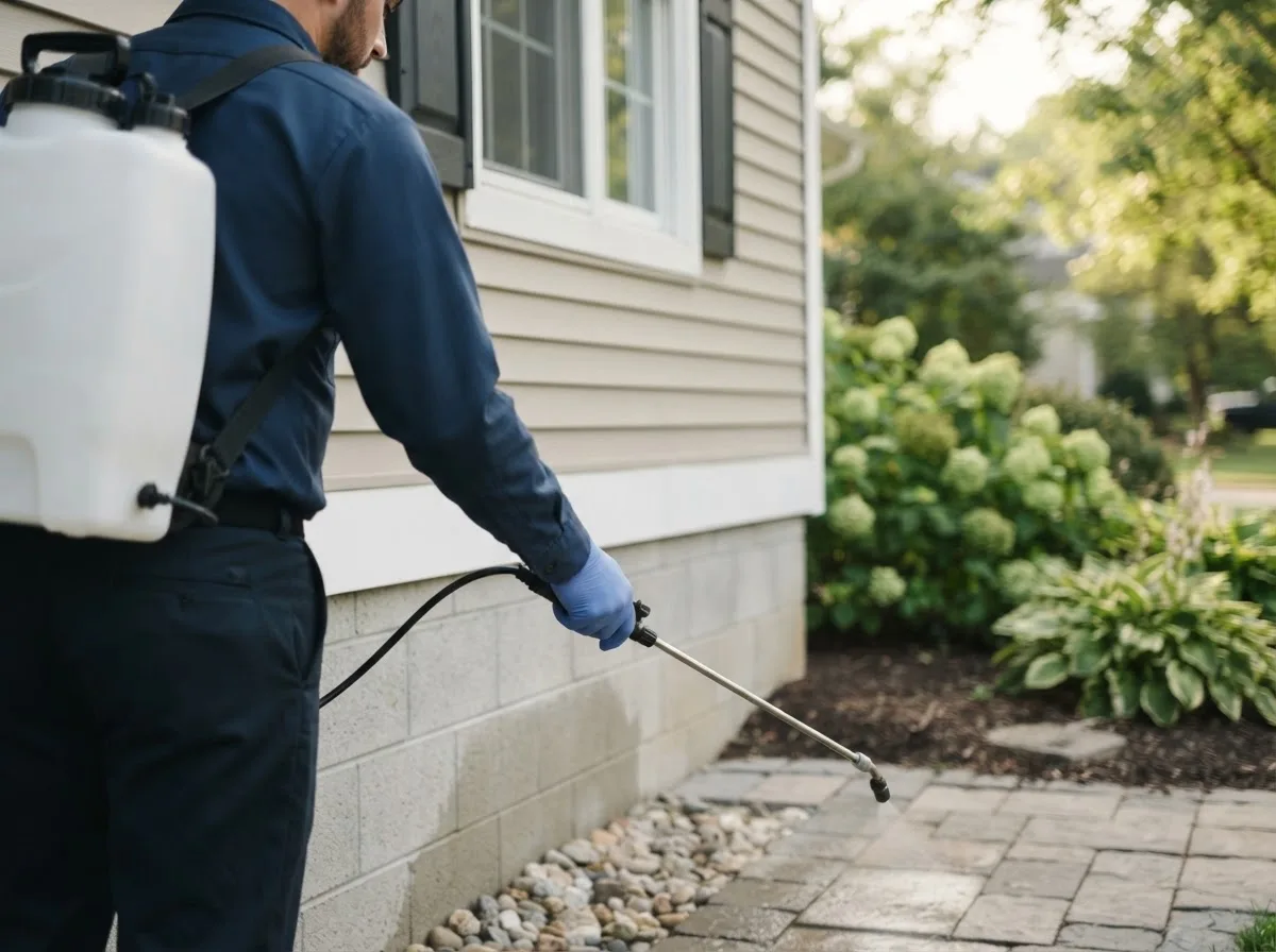 Pest control technician inspecting a home in East Dover, VT